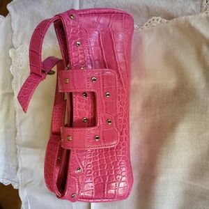 Pink faux leather clutch